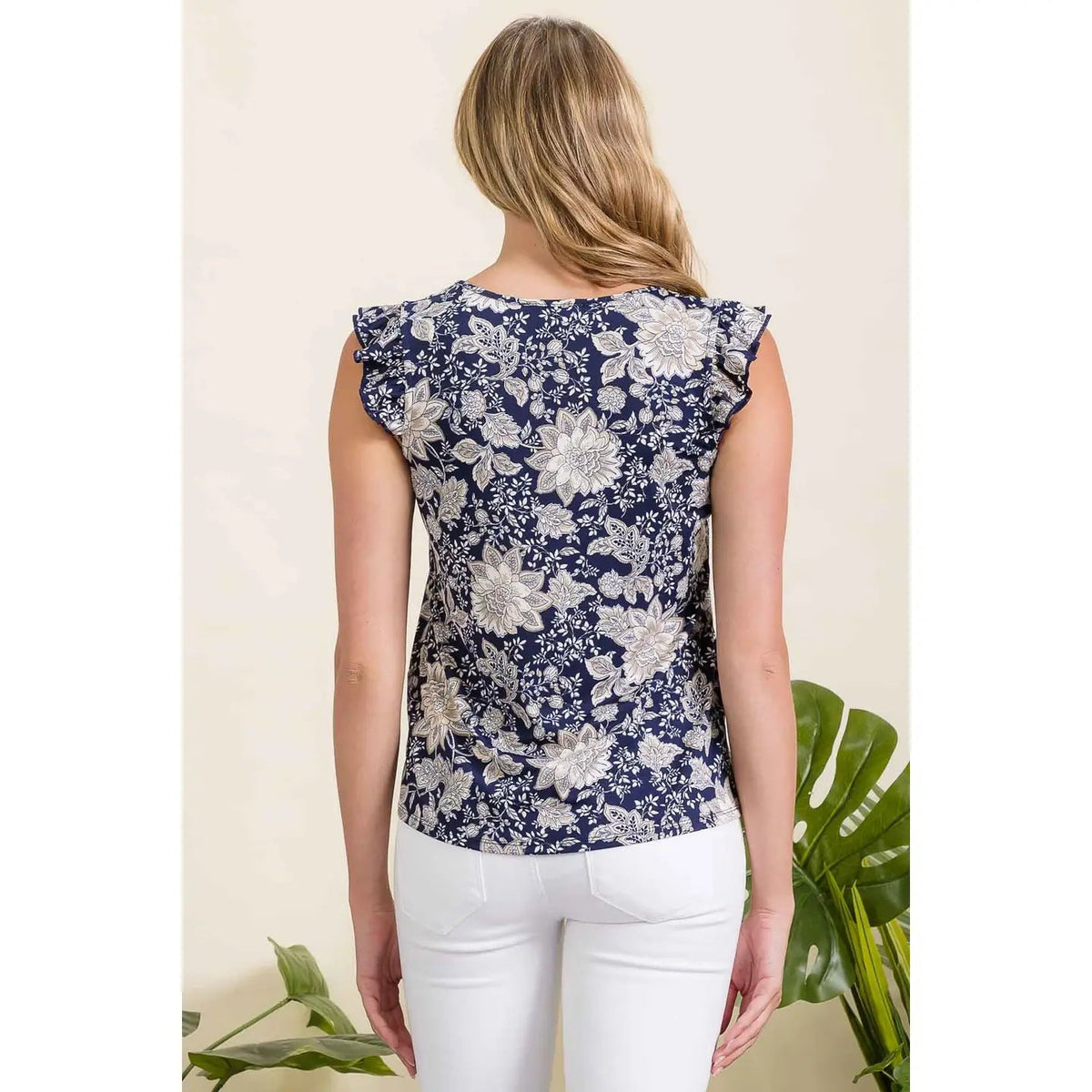 Floral Ity Tie Keyhole Ruffle Tank - Chandeliers Boutique ny