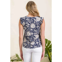 Floral Ity Tie Keyhole Ruffle Tank - Chandeliers Boutique ny