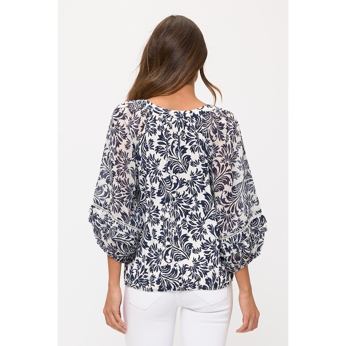 Floral Lattice Detail Bubble Hem Peasant - Chandeliers Boutique ny