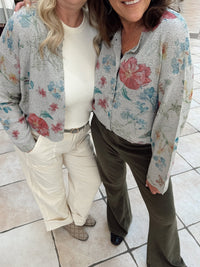 Floral Print Button - Down Sweater Cardigan - Chandeliers Boutique ny