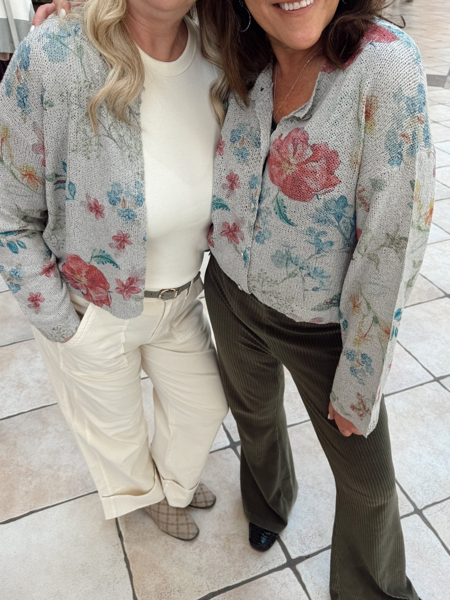 Floral Print Button - Down Sweater Cardigan - Chandeliers Boutique ny