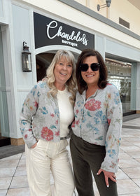 Floral Print Button - Down Sweater Cardigan - Chandeliers Boutique ny