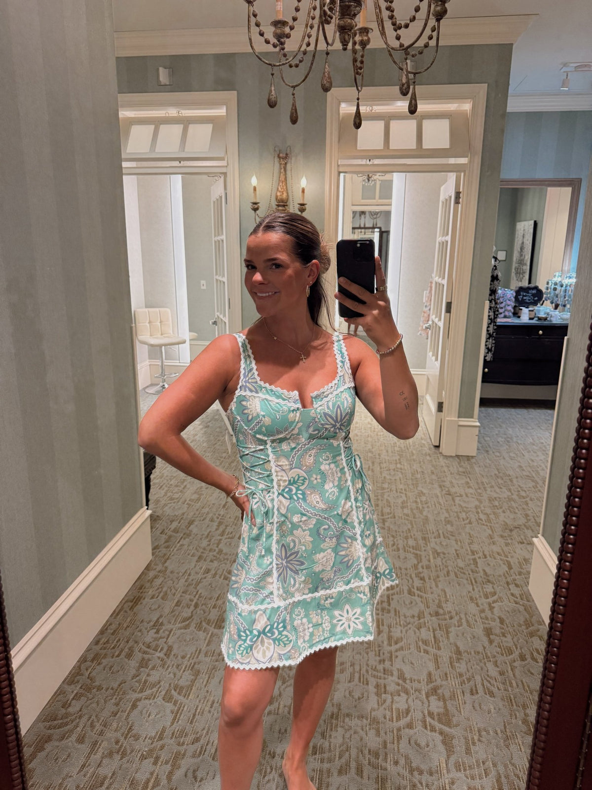 Floral Print Lace Up Mini Dress - Chandeliers Boutique ny
