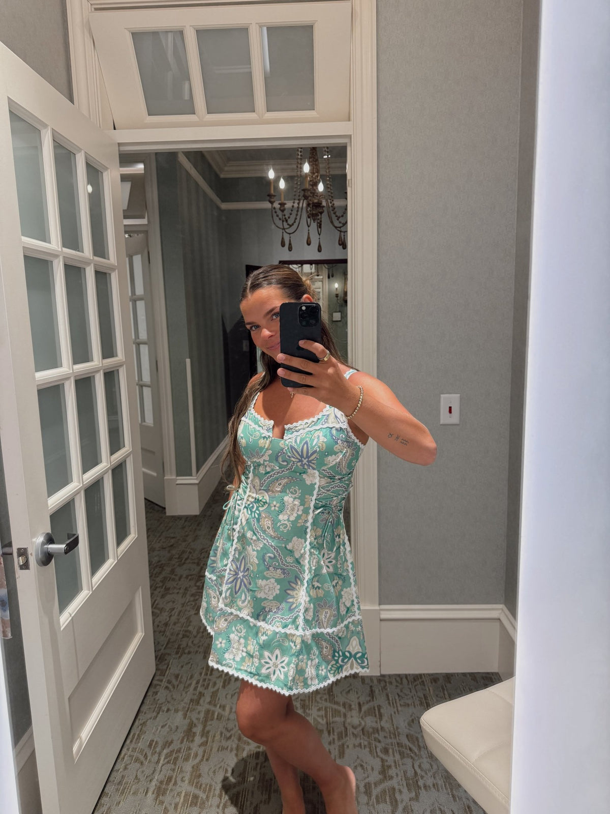Floral Print Lace Up Mini Dress - Chandeliers Boutique ny