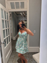 Floral Print Lace Up Mini Dress - Chandeliers Boutique ny