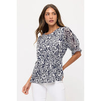 Floral Scoop Neck Twist Side Fashion Tee - Chandeliers Boutique ny