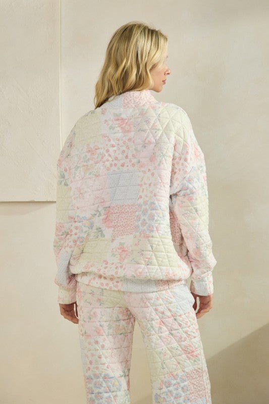 Floral Textured Mock Neck Sweater - Chandeliers Boutique ny