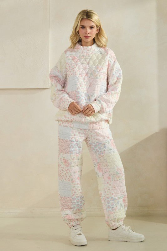 Floral Textured Mock Neck Sweater - Chandeliers Boutique ny