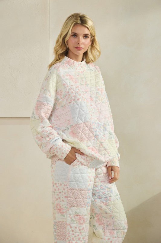 Floral Textured Mock Neck Sweater - Chandeliers Boutique ny