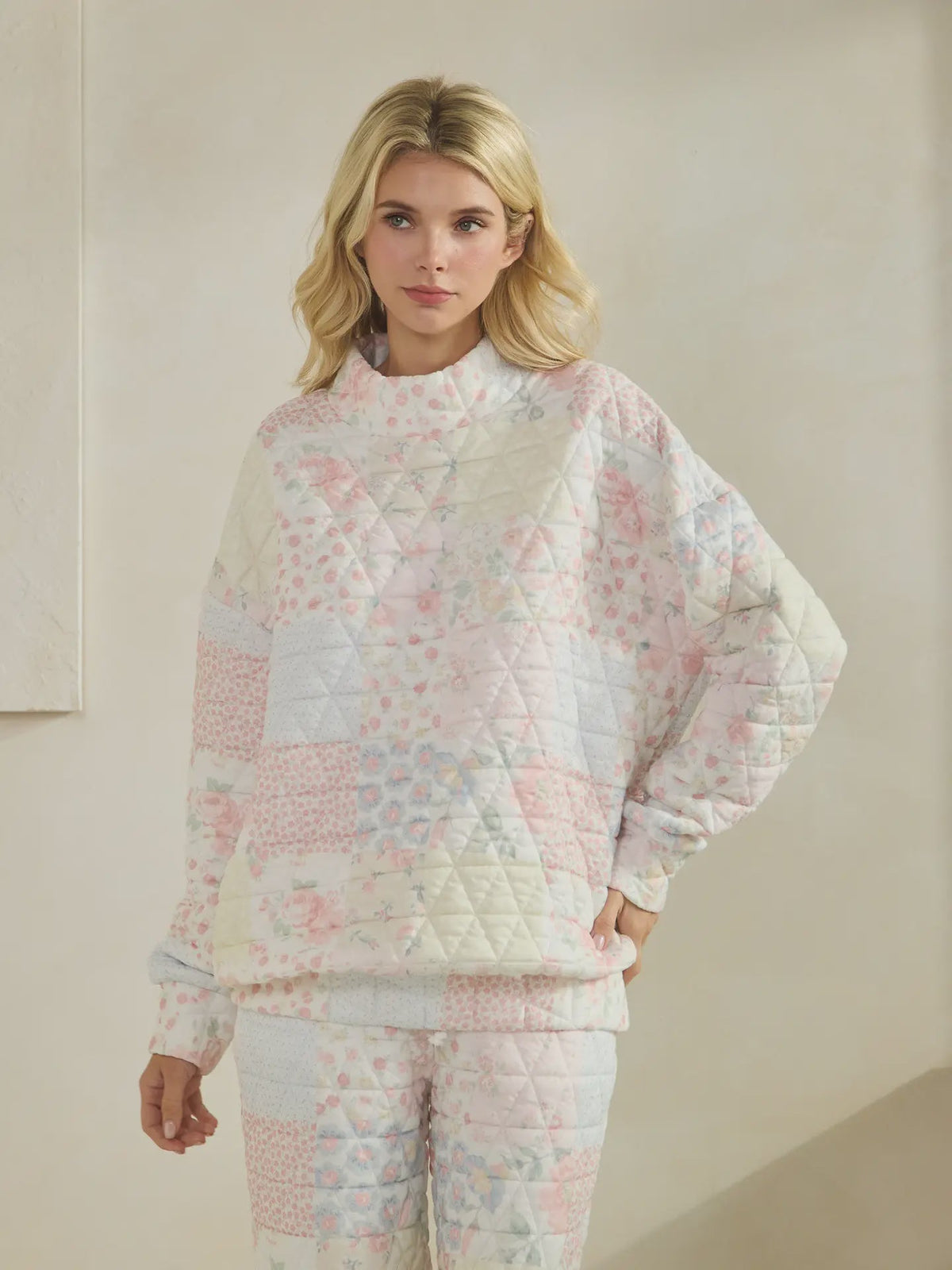 Floral Textured Mock Neck Sweater - Chandeliers Boutique ny