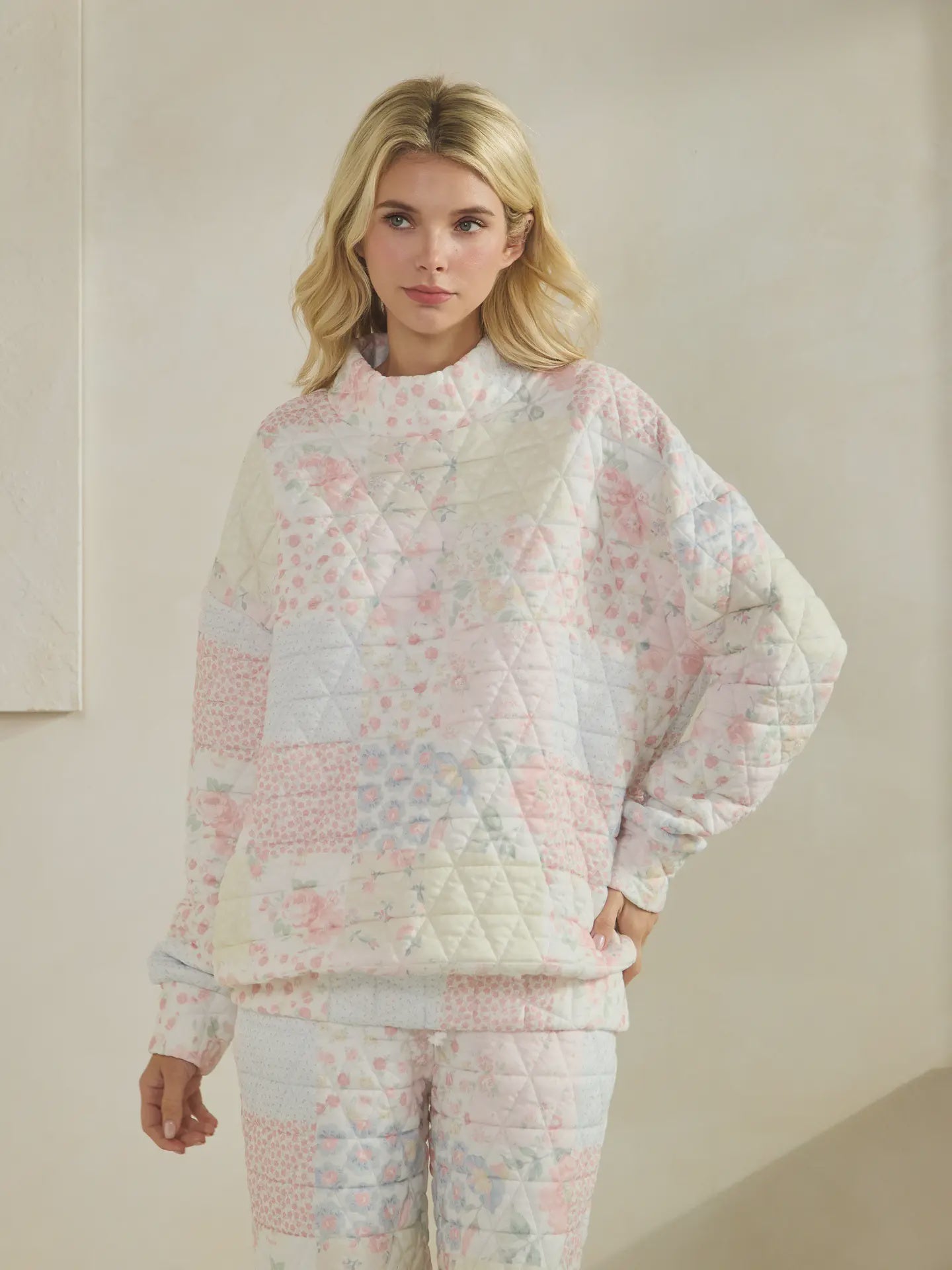 Floral Textured Mock Neck Sweater - Chandeliers Boutique ny