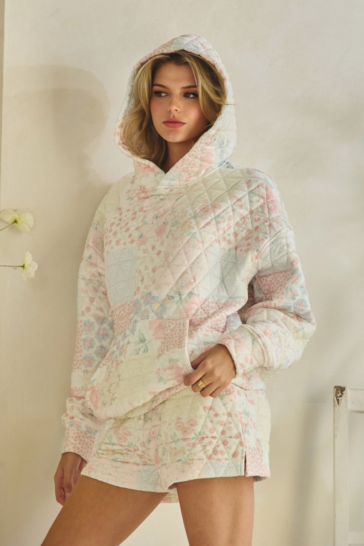 Floral Textured Oversized Hoodie - Chandeliers Boutique ny