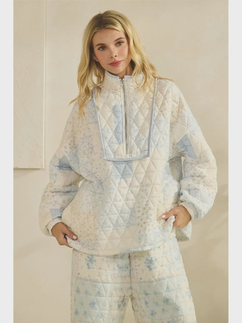 Floral Textured Quarter Zip - Chandeliers Boutique ny