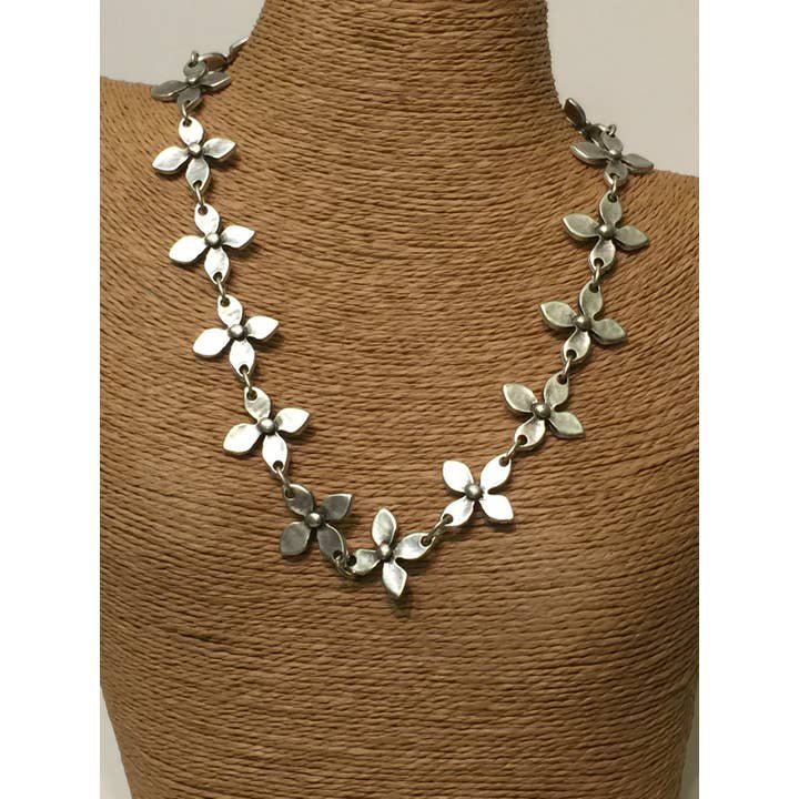 Flower Necklace Pewter, Silver Plated - Chandeliers Boutique ny