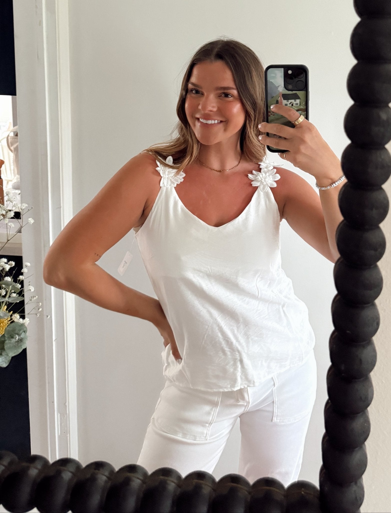 Flower Shoulder Tank - Chandeliers Boutique ny
