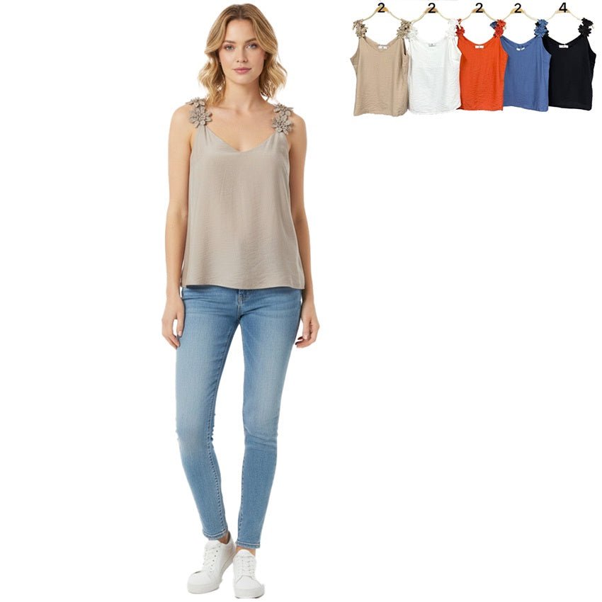 Flower Shoulder Tank - Chandeliers Boutique ny