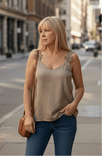 Flower Shoulder Tank - Chandeliers Boutique ny