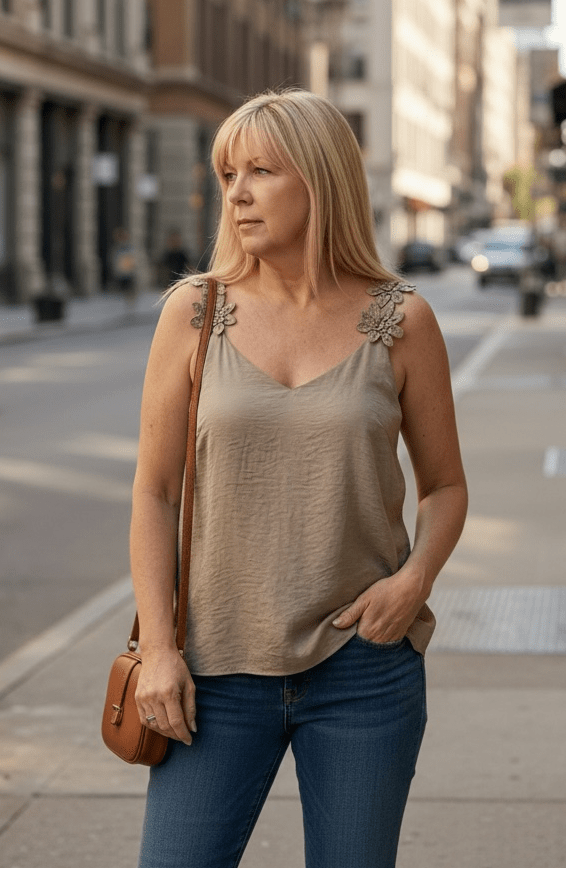 Flower Shoulder Tank - Chandeliers Boutique ny