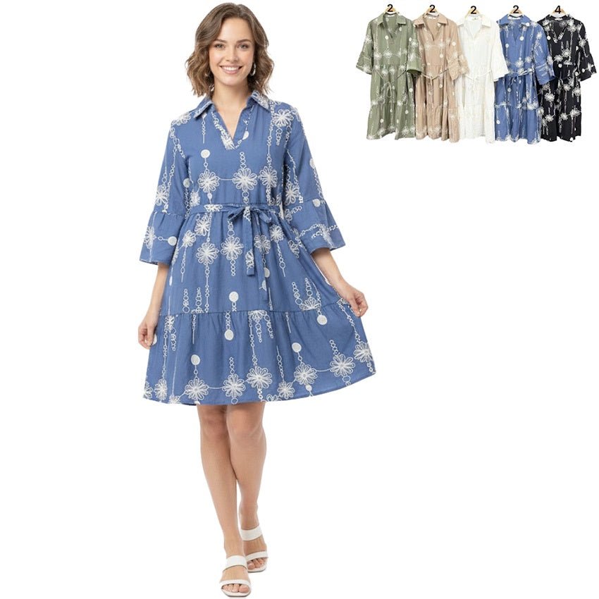 Flowered Shirt Dress - Chandeliers Boutique ny