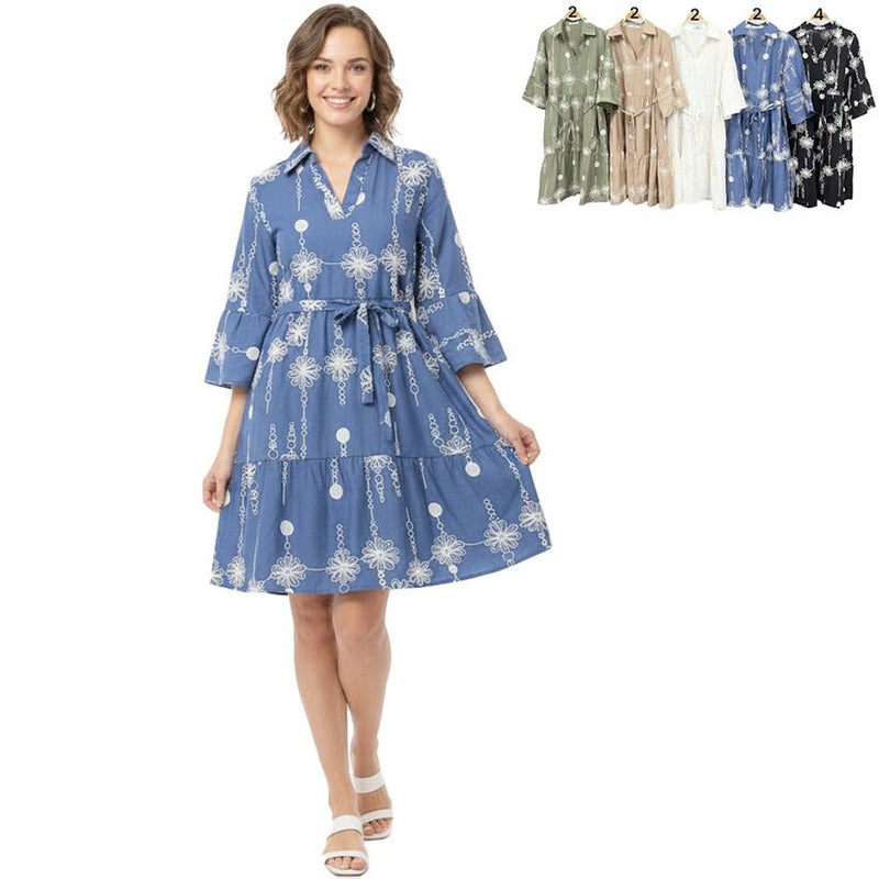 Flowered Shirt Dress - Chandeliers Boutique ny