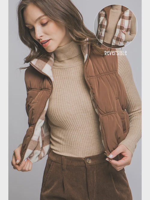 Full - Zip Reversible Puffer Vest - Chandeliers Boutique ny