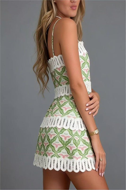 Geometric Print Strap Mini Dress - Chandeliers Boutique ny