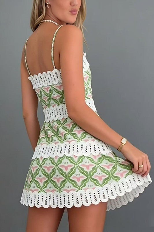 Geometric Print Strap Mini Dress - Chandeliers Boutique ny