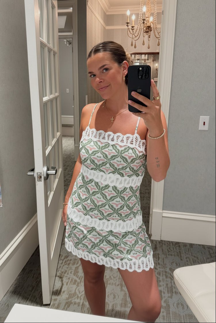 Geometric Print Strap Mini Dress - Chandeliers Boutique ny