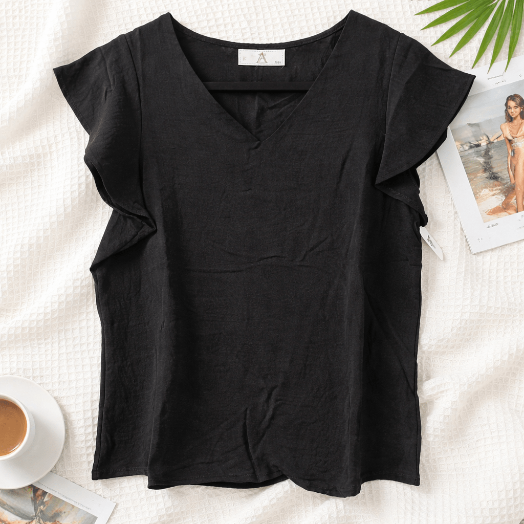 Half Ruffle Sleeve Top - Chandeliers Boutique ny