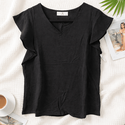 Half Ruffle Sleeve Top - Chandeliers Boutique ny