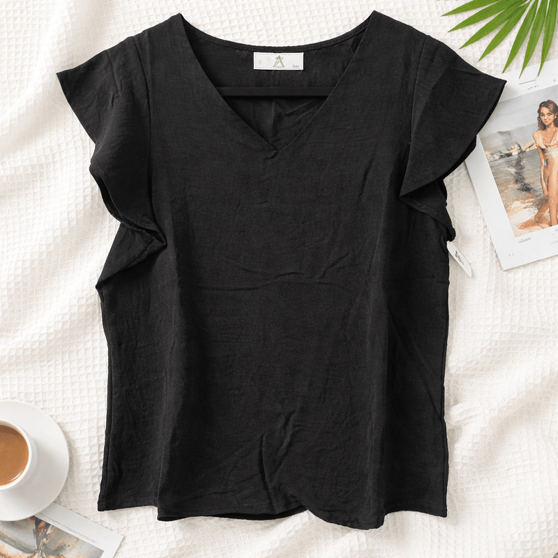 Half Ruffle Sleeve Top - Chandeliers Boutique ny