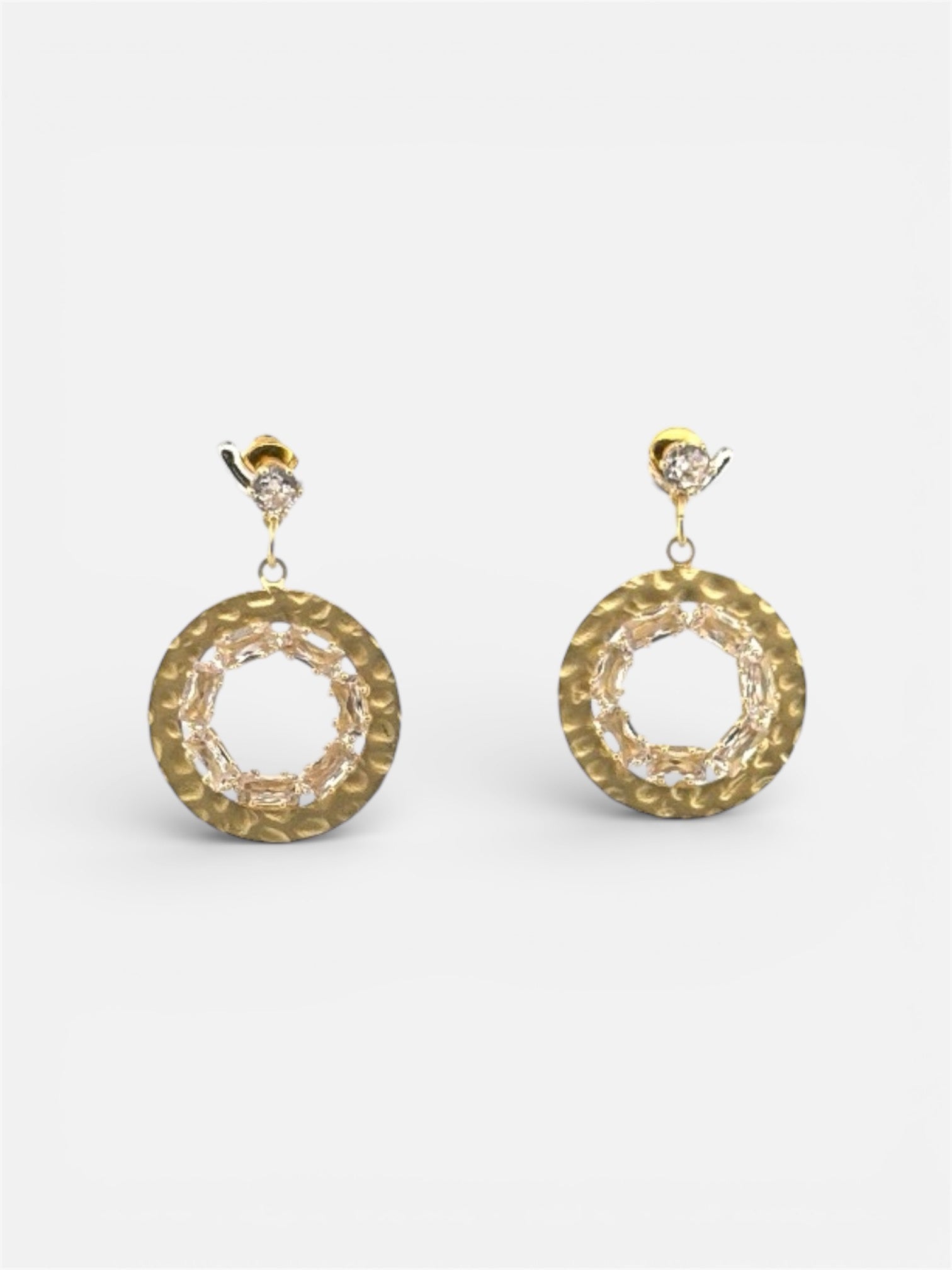 Hammered w/ CZ Post Earring - Chandeliers Boutique ny
