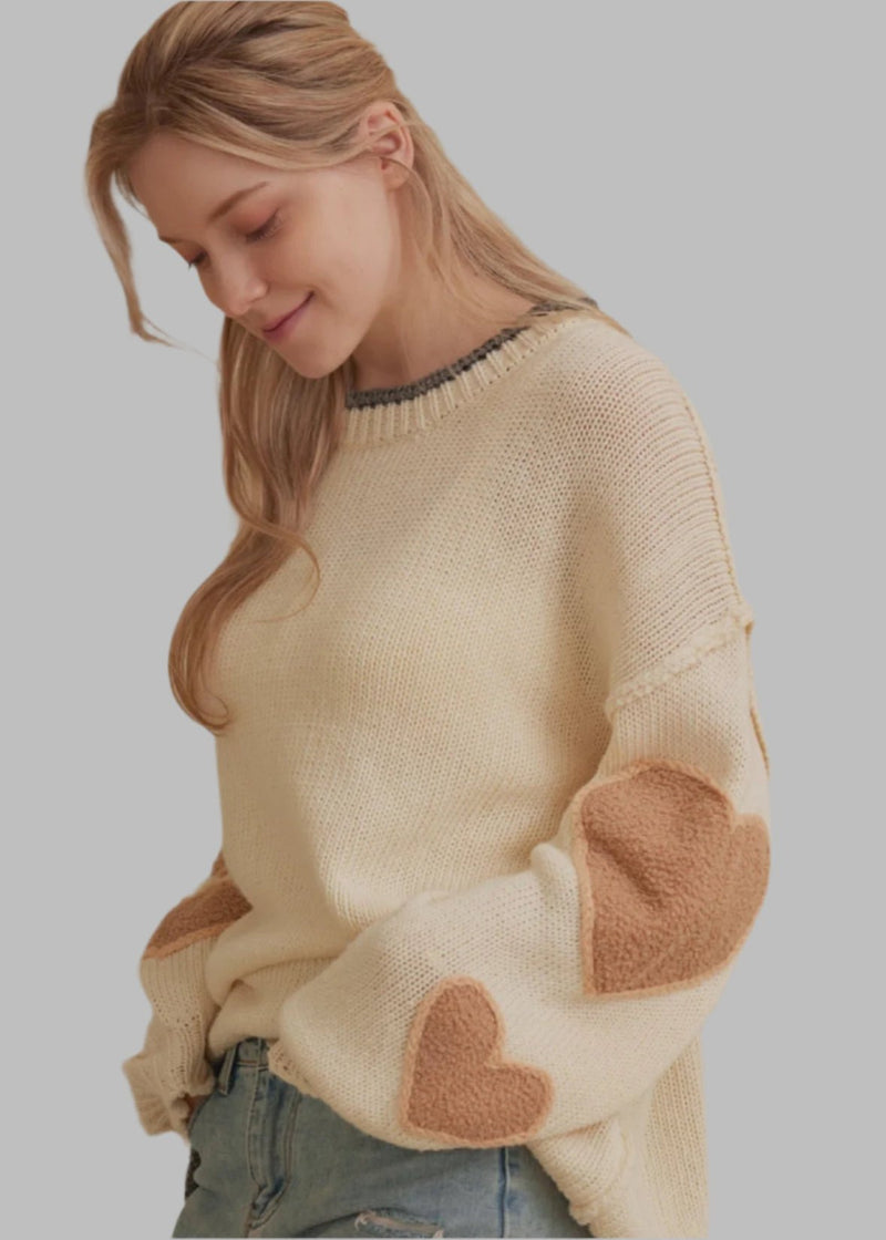 Heart Patch Sweater - Chandeliers Boutique ny