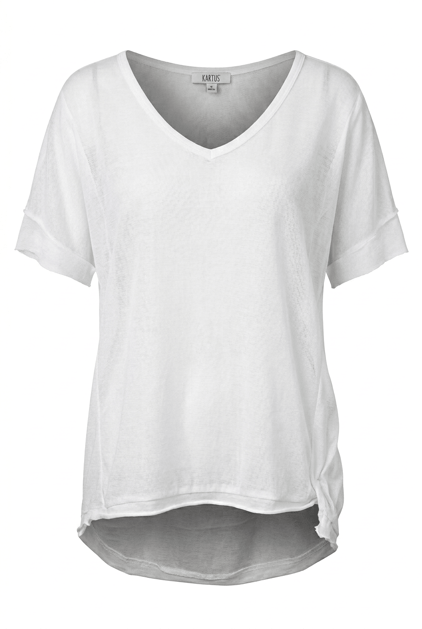 Hi Low Back V Neck Linen Top - Chandeliers Boutique ny