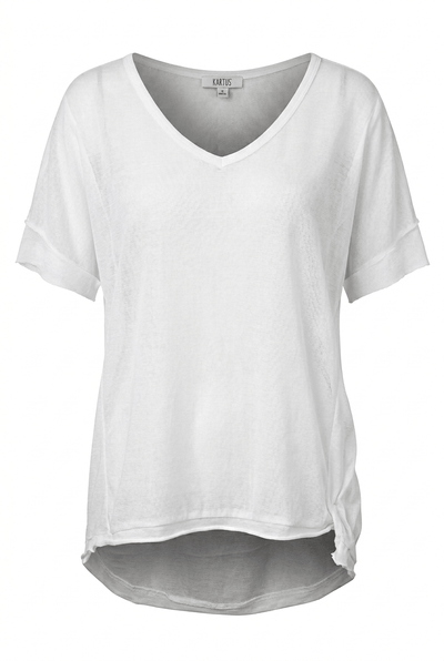 Hi Low Back V Neck Linen Top - Chandeliers Boutique ny