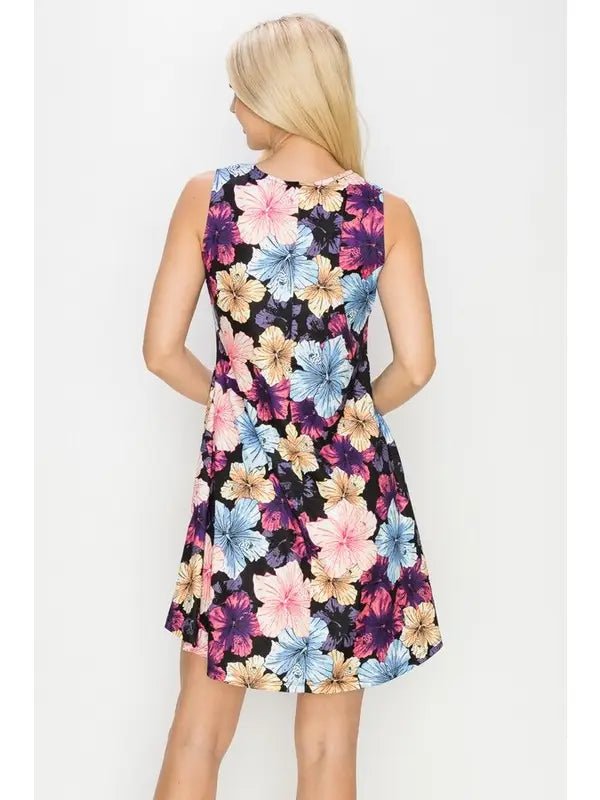 Hibiscus Sleeveless Dress - Chandeliers Boutique ny