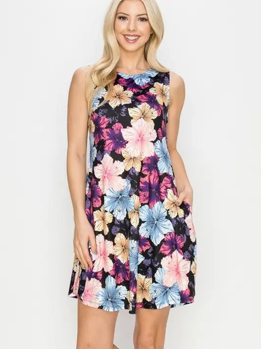 Hibiscus Sleeveless Dress - Chandeliers Boutique ny