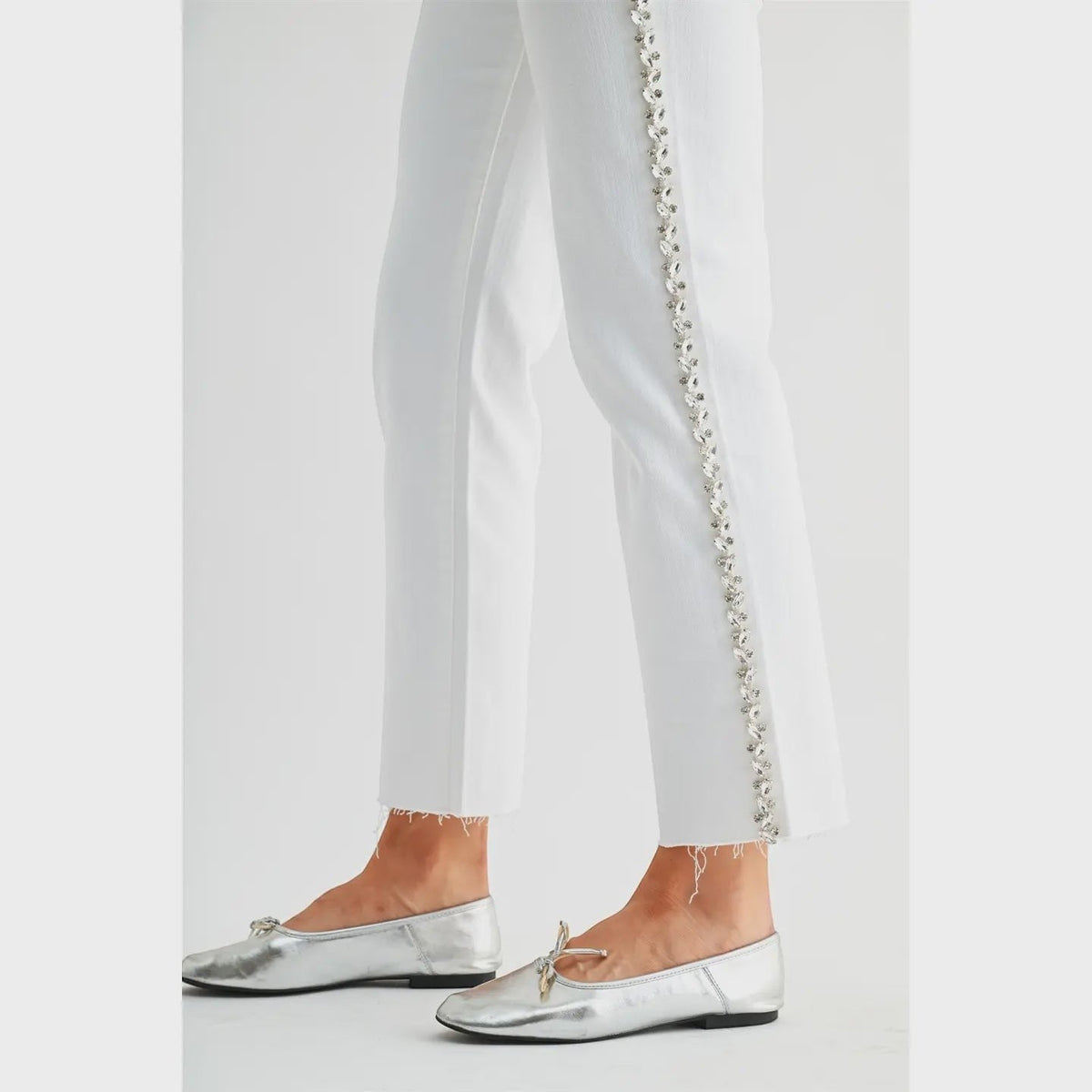 High - Rise Straight Ankle Embellished Side Detail - Chandeliers Boutique ny