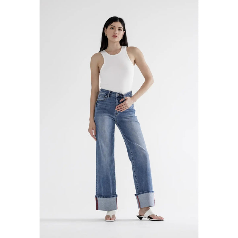 High Rise Wide Leg with Cuff Hem - Chandeliers Boutique ny