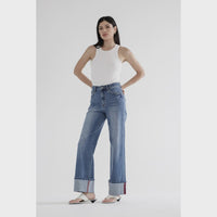 High Rise Wide Leg with Cuff Hem - Chandeliers Boutique ny