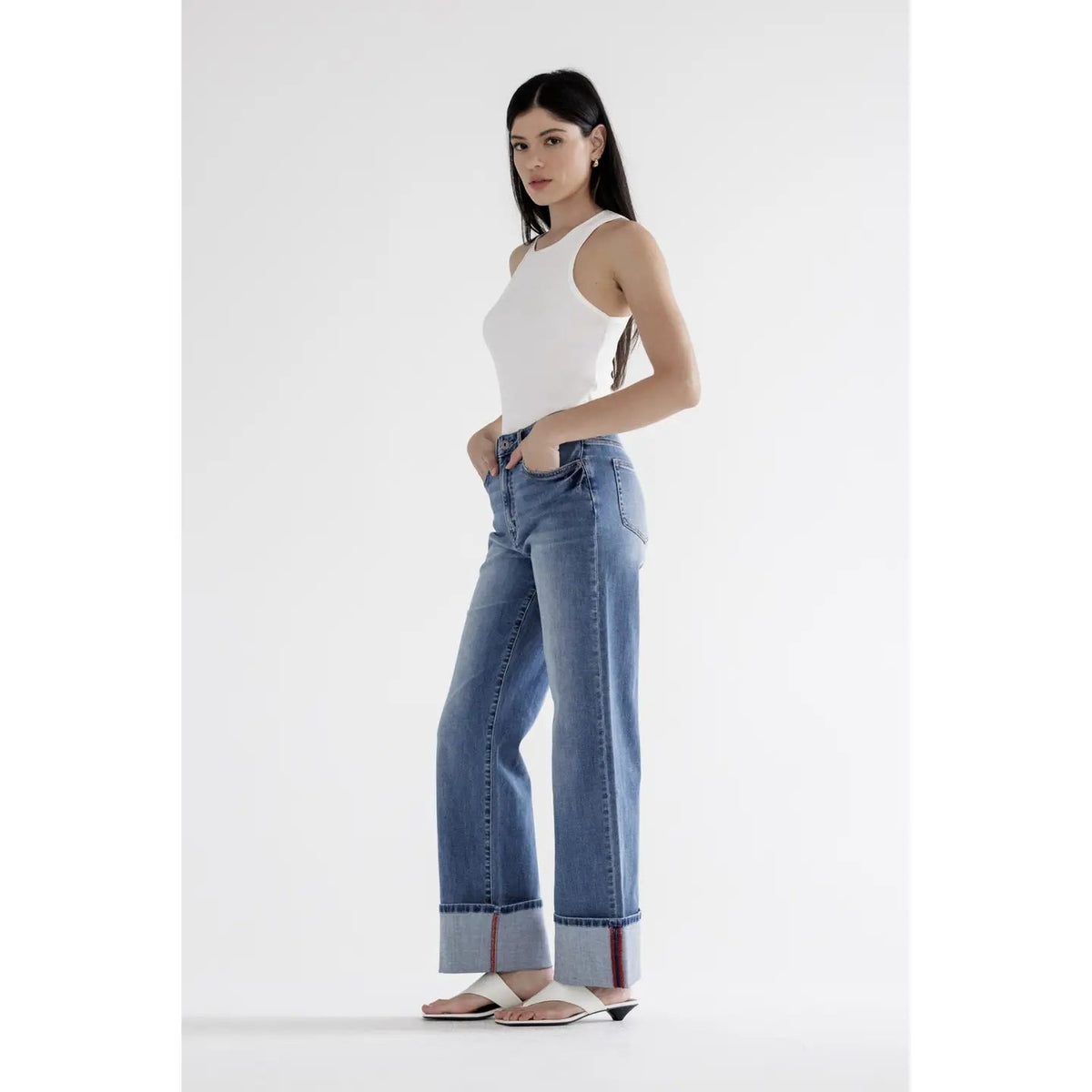 High Rise Wide Leg with Cuff Hem - Chandeliers Boutique ny