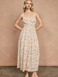 Honey Butter Shirred Midi Dress - Chandeliers Boutique ny