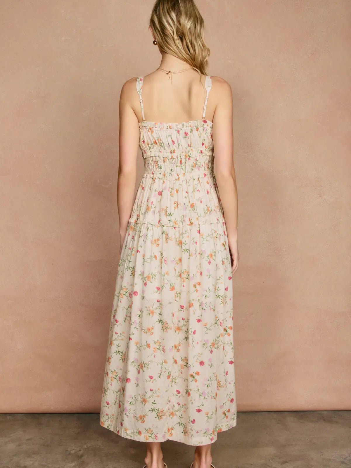Honey Butter Shirred Midi Dress - Chandeliers Boutique ny