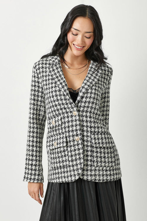 Houndstooth Double Breast Jacket Coat - Chandeliers Boutique ny