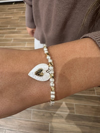 JG Stretch Heart Bracelet - Mixed Metal Gold & Silver Heart Bracelet - Chandeliers Boutique ny