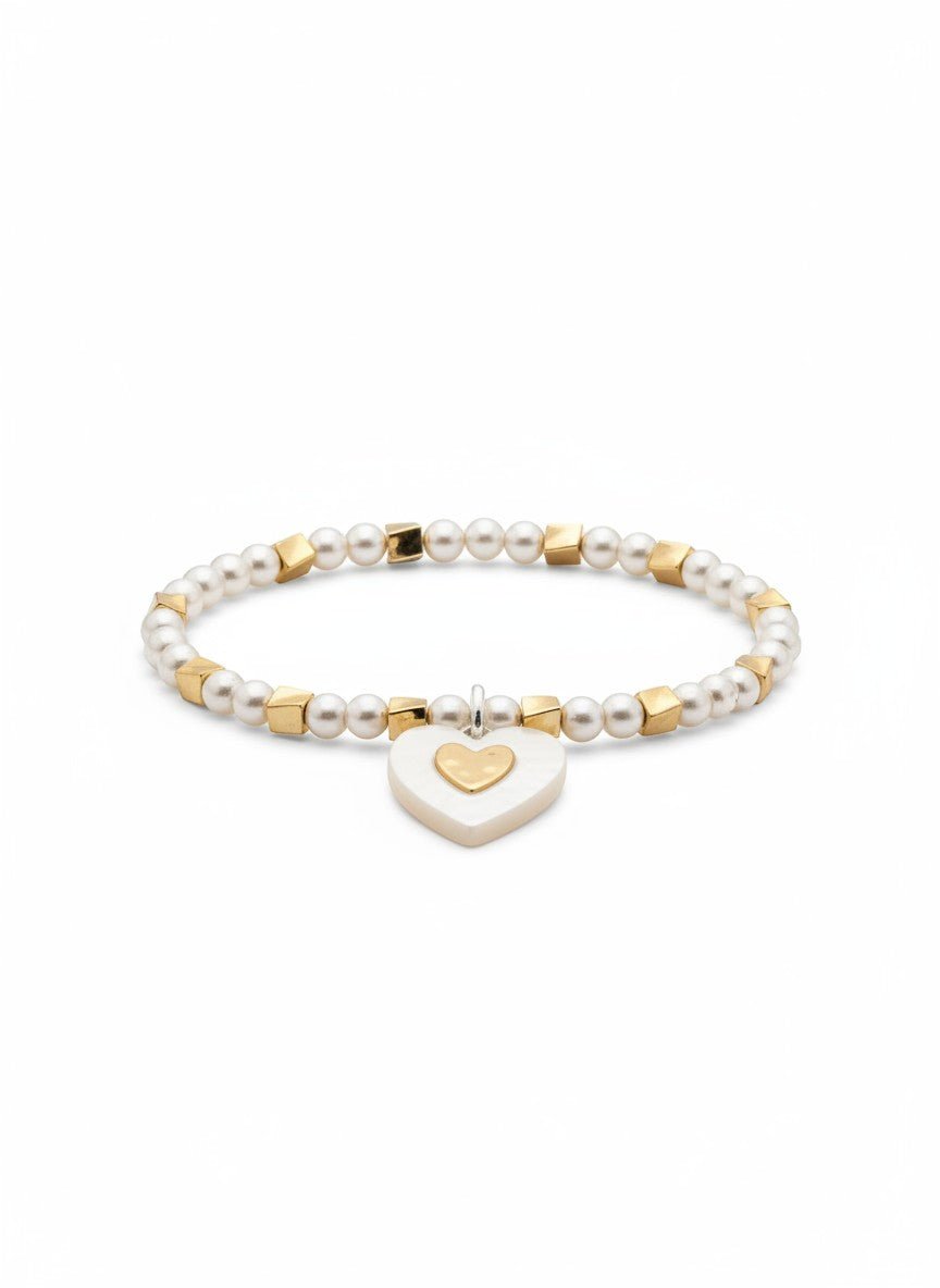 JG Stretch Heart Bracelet - Mixed Metal Gold & Silver Heart Bracelet - Chandeliers Boutique ny