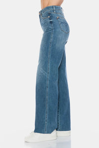 Judy Blue Full Size Tummy Control Cut Raw Hem Straight Jeans - Chandeliers Boutique ny