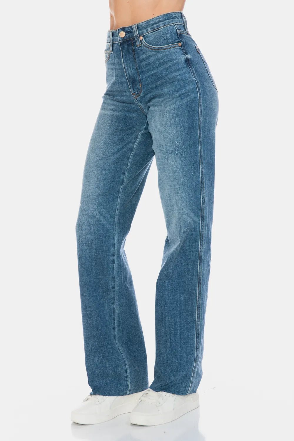 Judy Blue Full Size Tummy Control Cut Raw Hem Straight Jeans - Chandeliers Boutique ny