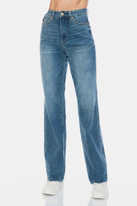 Judy Blue Full Size Tummy Control Cut Raw Hem Straight Jeans - Chandeliers Boutique ny