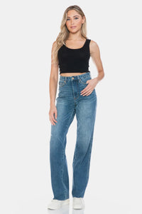 Judy Blue Full Size Tummy Control Cut Raw Hem Straight Jeans - Chandeliers Boutique ny